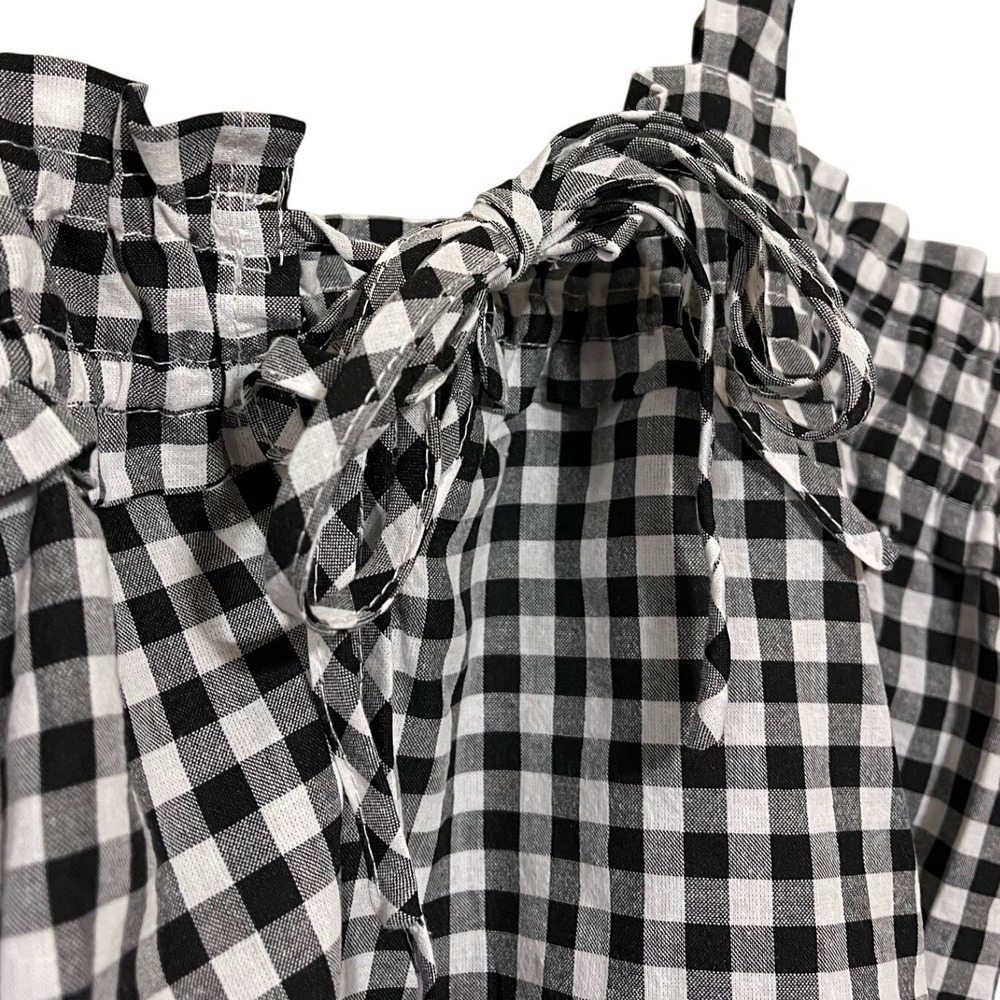 Gingham Smocked Tie Front Camisole Top Black White Check Sleeveless Size L - Picture 3 of 7